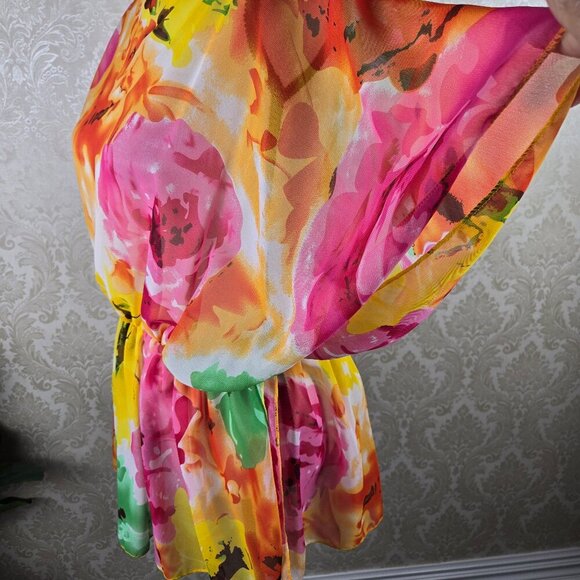 Le Moda One Size Sheer Floral Print Swim Cover Up Elastic Waist Armholes - Picture 5 of 10